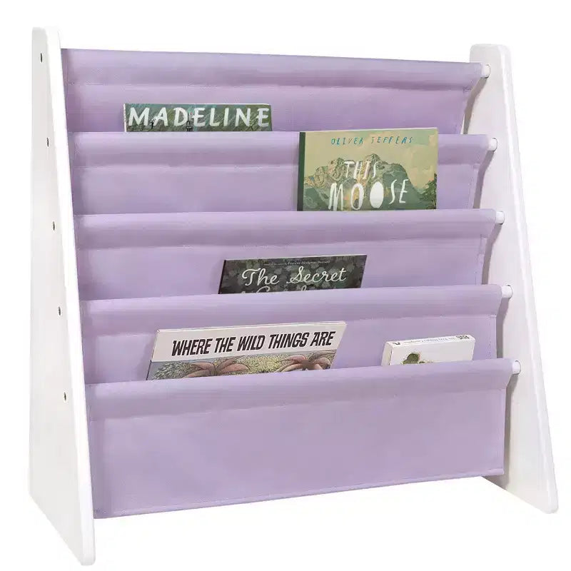 WildKin Premium Sling Kids' Book Shelf White/Lilac: 4-Shelf MDF Novelty Bookcase for Ages 3+, 25" W x 24" H x 11" D