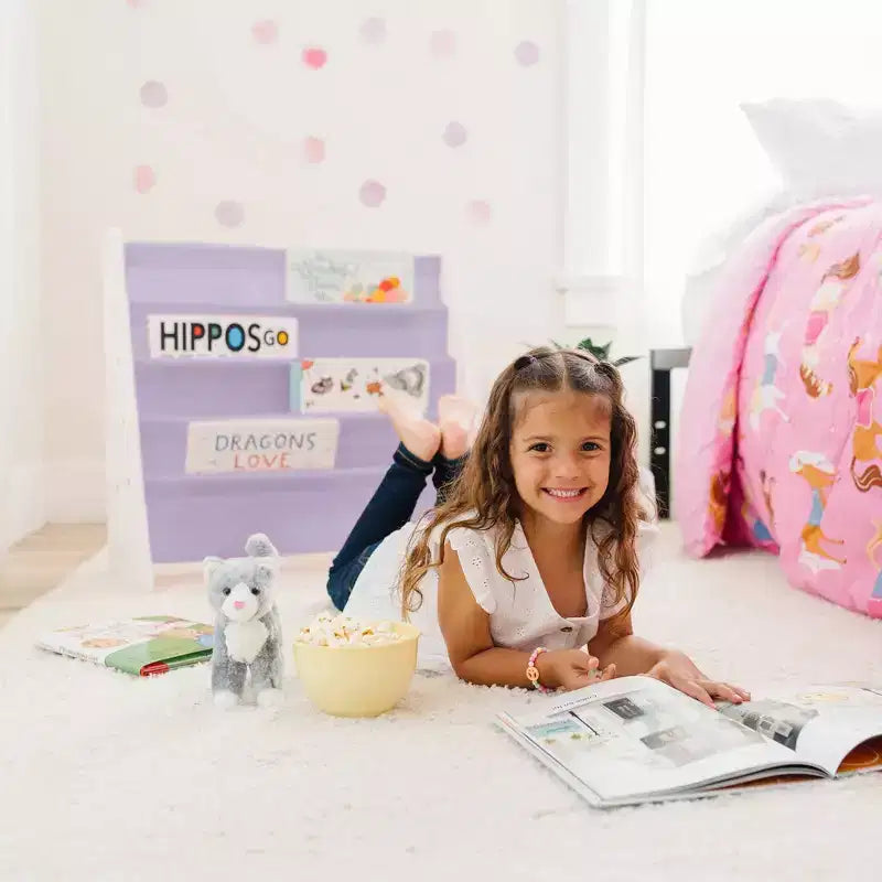 Libreria a Sospensione per Bambini, Bianca/Lilla, a 4 Ripiani, Età 3+
