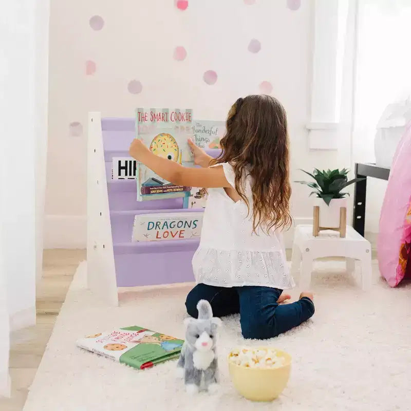Libreria a Sospensione per Bambini, Bianca/Lilla, a 4 Ripiani, Età 3+