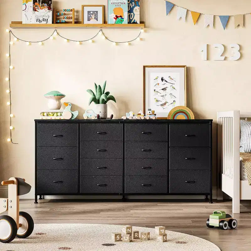 Cassettiera comodino porta TV a 14 cassetti in tessuto grigio, 160 cm di larghezza, monoposto