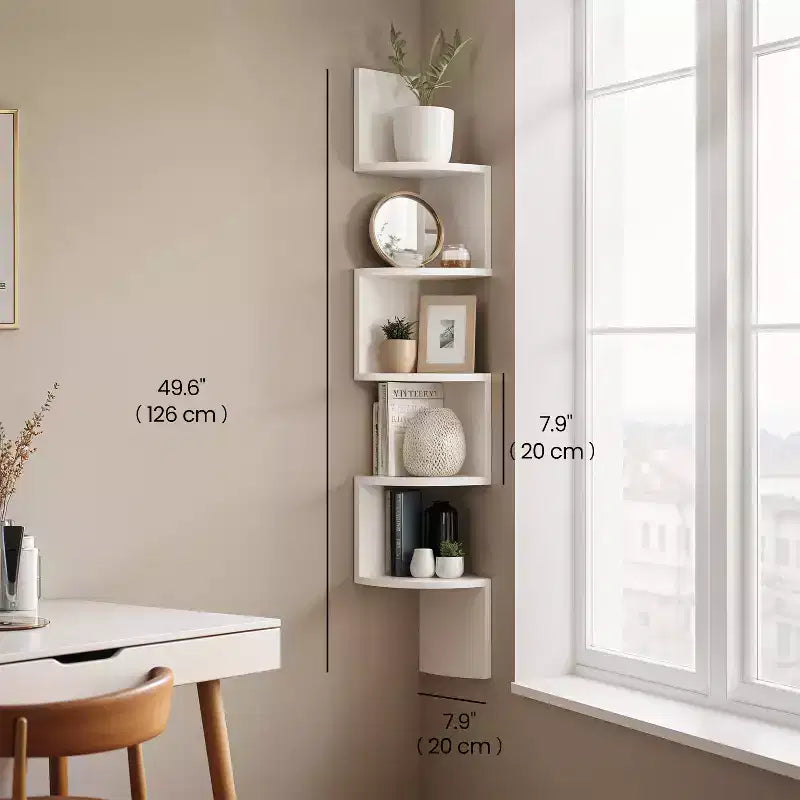 Scaffale ad angolo a 5 ripiani, bianco nuvola / nero inchiostro, singolo