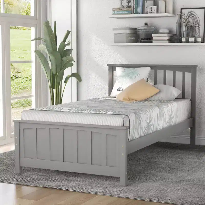 Whisen Classic Twin Size Wood Platform Bed with Headboard and Footboard