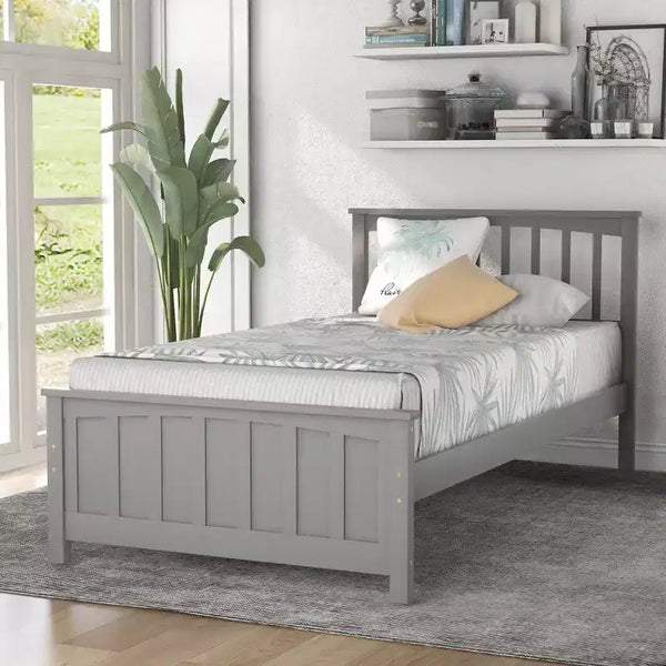 Whisen Classic Twin Size Wood Platform Bed with Headboard and Footboard