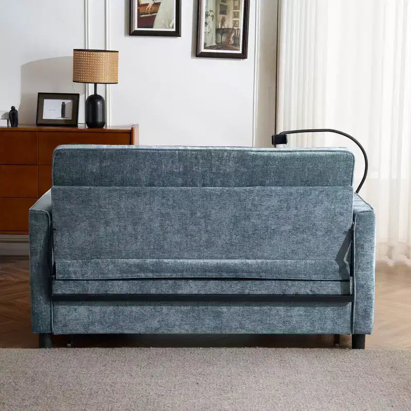 Divano letto a due posti convertibile, 2 posti | Beige / Nero / Blu / Marrone / Grigio / Verde | Porte USB e tasche laterali