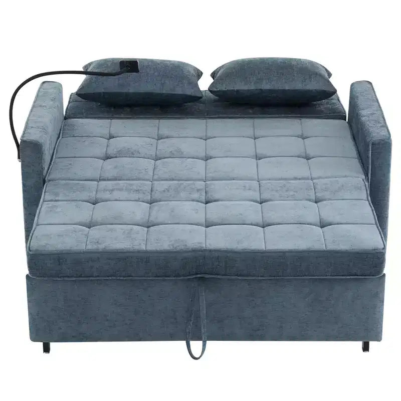 Divano letto a due posti convertibile, 2 posti | Beige / Nero / Blu / Marrone / Grigio / Verde | Porte USB e tasche laterali