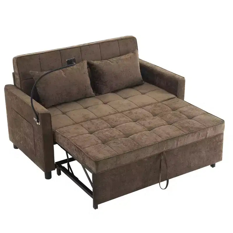 Divano letto a due posti convertibile, 2 posti | Beige / Nero / Blu / Marrone / Grigio / Verde | Porte USB e tasche laterali