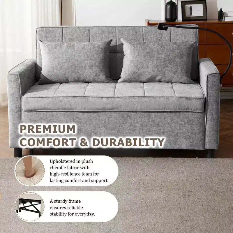 Divano letto a due posti convertibile, 2 posti | Beige / Nero / Blu / Marrone / Grigio / Verde | Porte USB e tasche laterali