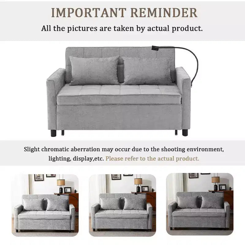 Divano letto a due posti convertibile, 2 posti | Beige / Nero / Blu / Marrone / Grigio / Verde | Porte USB e tasche laterali