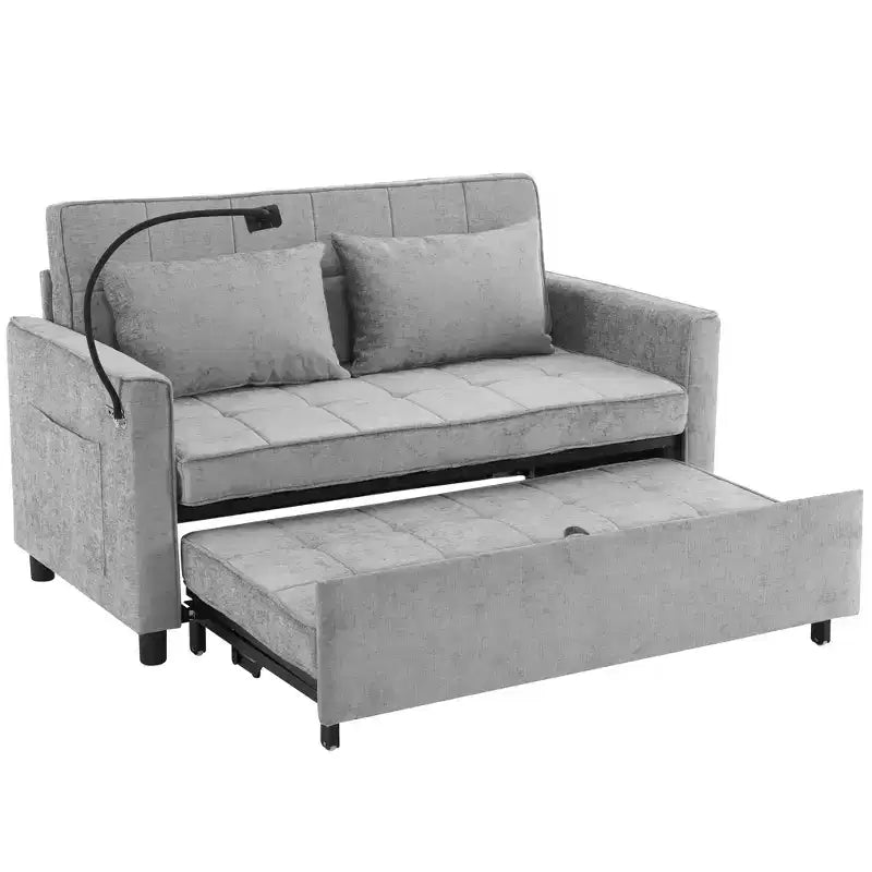 Divano letto a due posti convertibile, 2 posti | Beige / Nero / Blu / Marrone / Grigio / Verde | Porte USB e tasche laterali