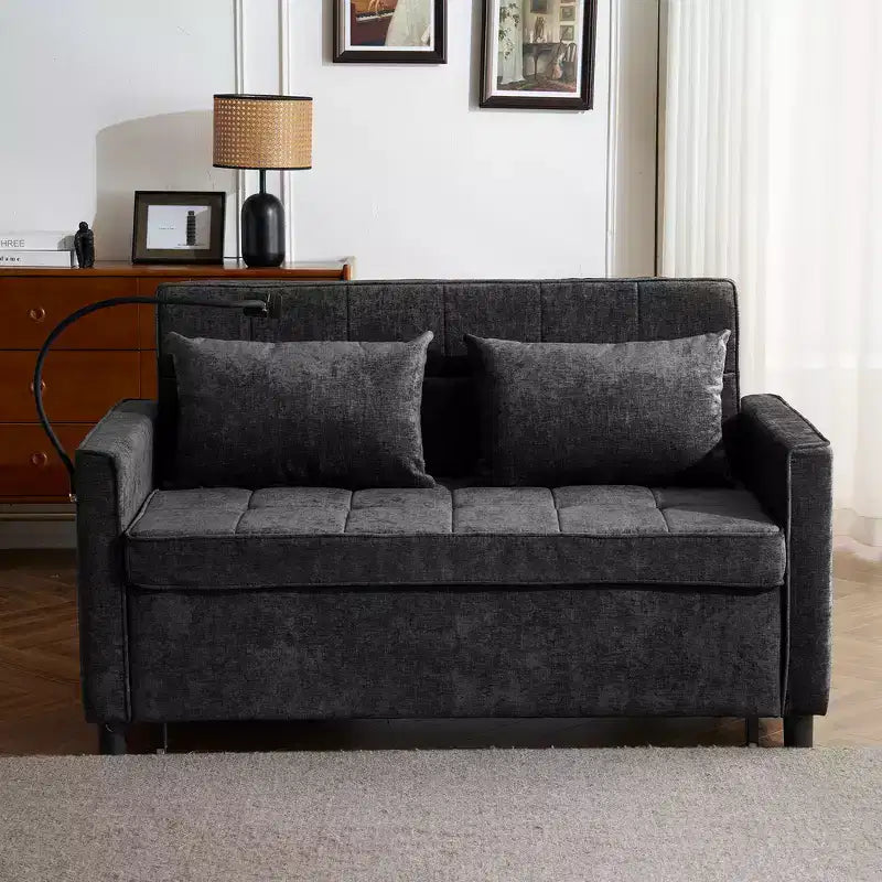 Divano letto a due posti convertibile, 2 posti | Beige / Nero / Blu / Marrone / Grigio / Verde | Porte USB e tasche laterali