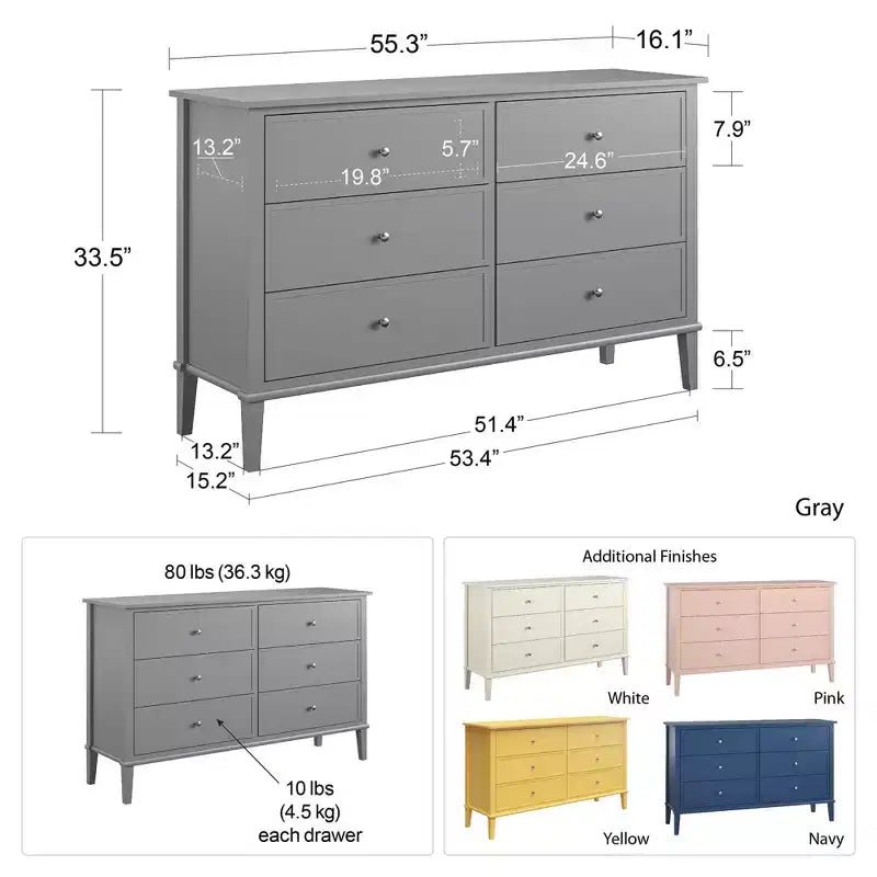 Cassettiera a 6 cassetti grigio/blu navy – Montaggio a 2 persone