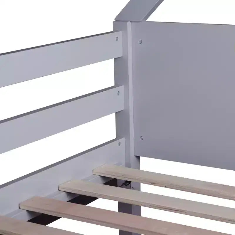 Letto a Castello in Legno Naturale con Scaletta e Sponde di Protezione, a 2 Posti Letto