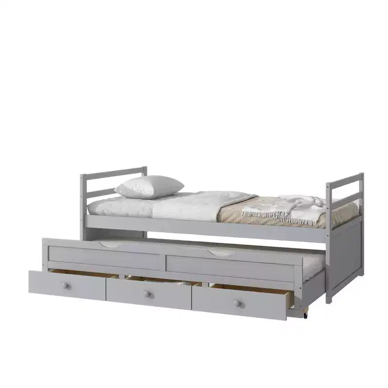 Letto gemello grigio/bianco con letto estraibile e 3 cassetti, per 2 persone