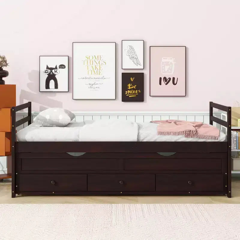 Letto gemello grigio/bianco con letto estraibile e 3 cassetti, per 2 persone