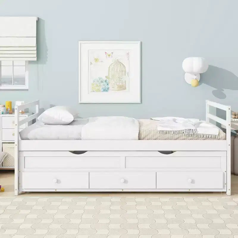 Letto gemello grigio/bianco con letto estraibile e 3 cassetti, per 2 persone