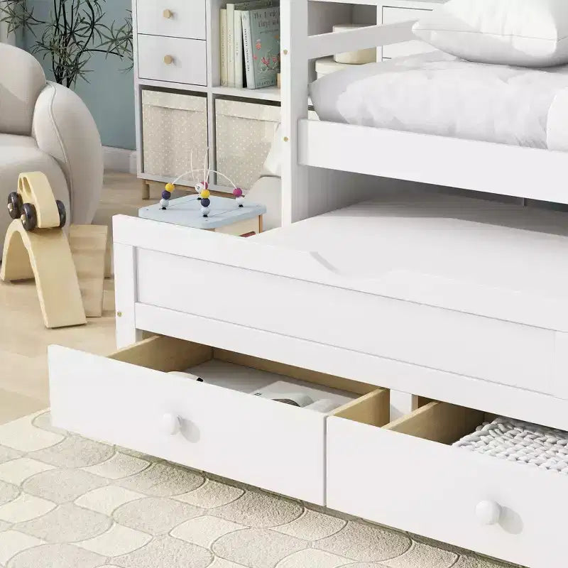 Letto gemello grigio/bianco con letto estraibile e 3 cassetti, per 2 persone
