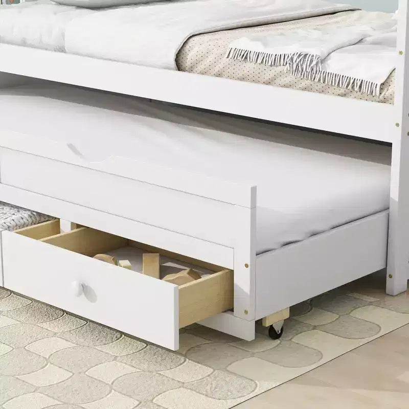 Letto gemello grigio/bianco con letto estraibile e 3 cassetti, per 2 persone