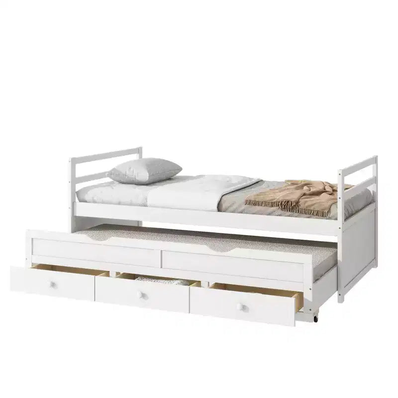 Letto gemello grigio/bianco con letto estraibile e 3 cassetti, per 2 persone