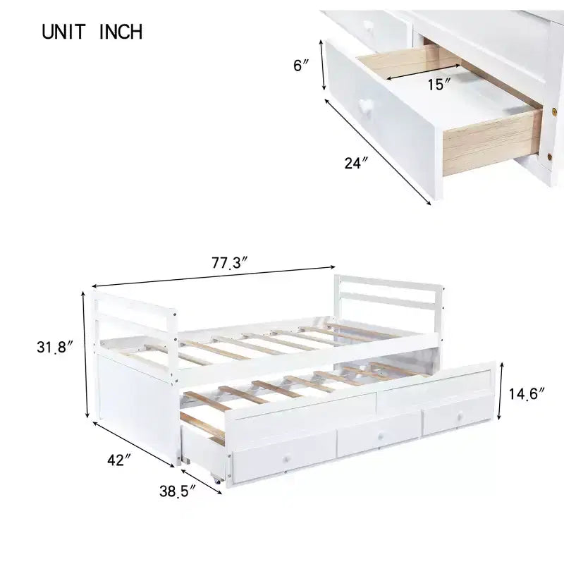 Letto gemello grigio/bianco con letto estraibile e 3 cassetti, per 2 persone