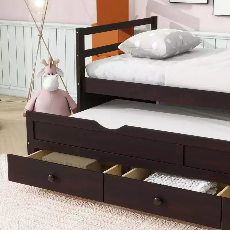 Letto gemello grigio/bianco con letto estraibile e 3 cassetti, per 2 persone