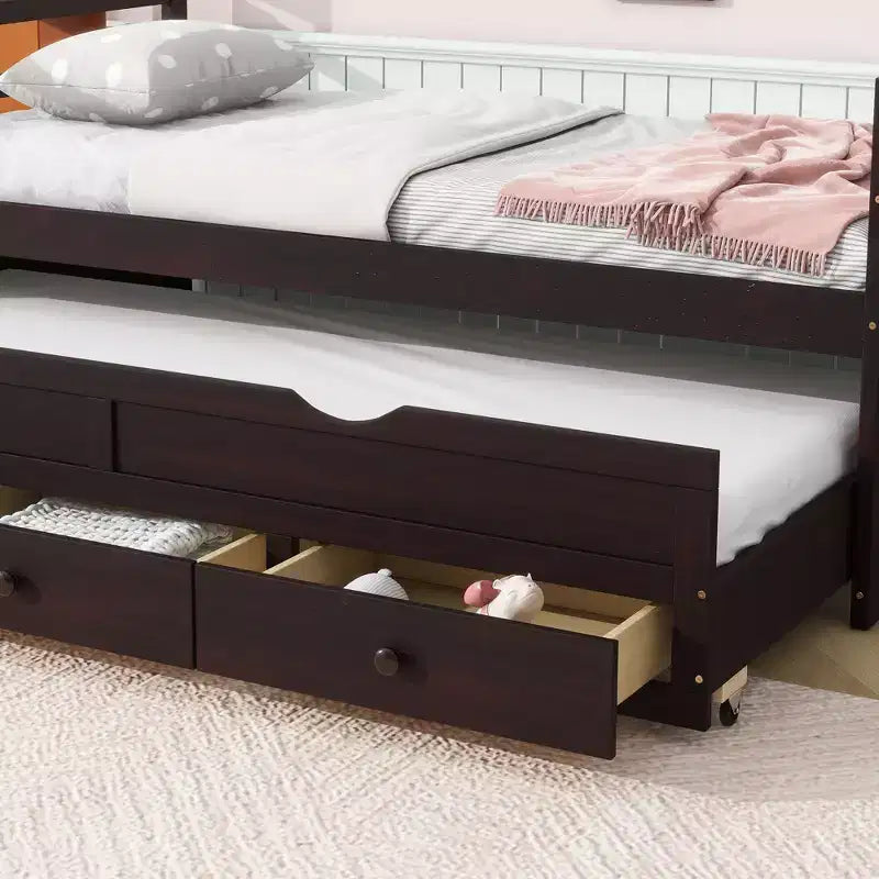 Letto gemello grigio/bianco con letto estraibile e 3 cassetti, per 2 persone