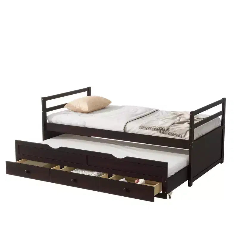 Letto gemello grigio/bianco con letto estraibile e 3 cassetti, per 2 persone
