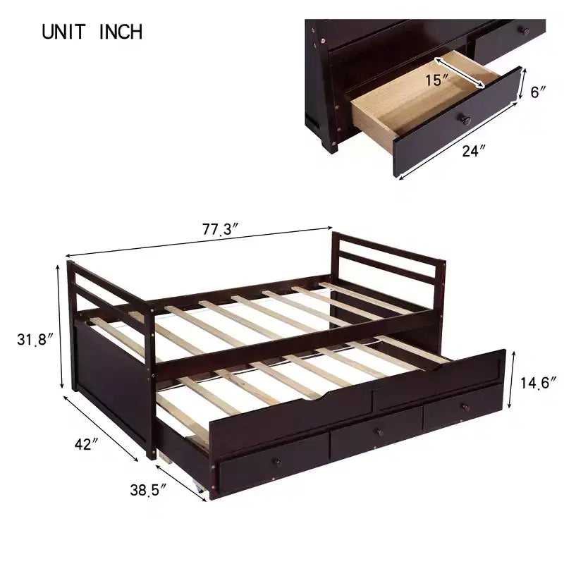 Letto gemello grigio/bianco con letto estraibile e 3 cassetti, per 2 persone