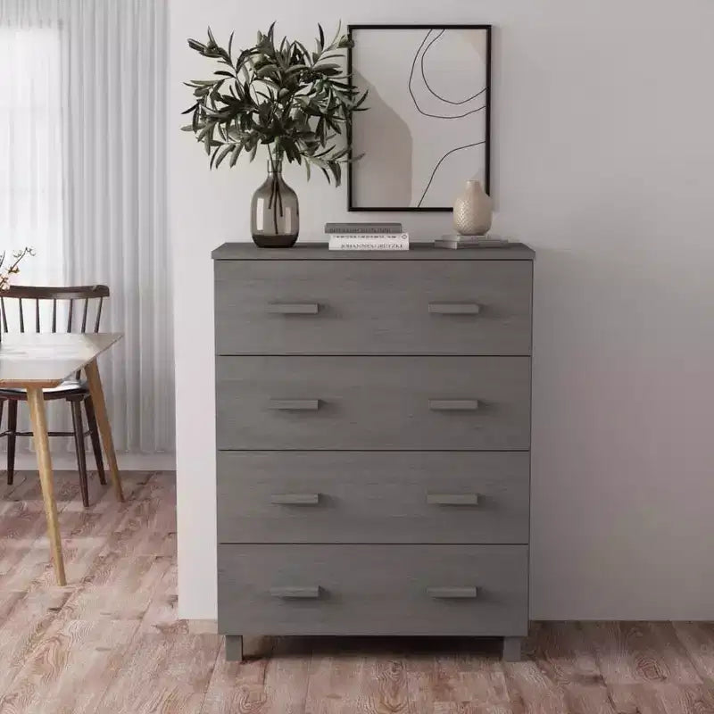 Madia in legno – Marrone miele / Grigio chiaro / Bianco | Cassettiera a 5 cassetti