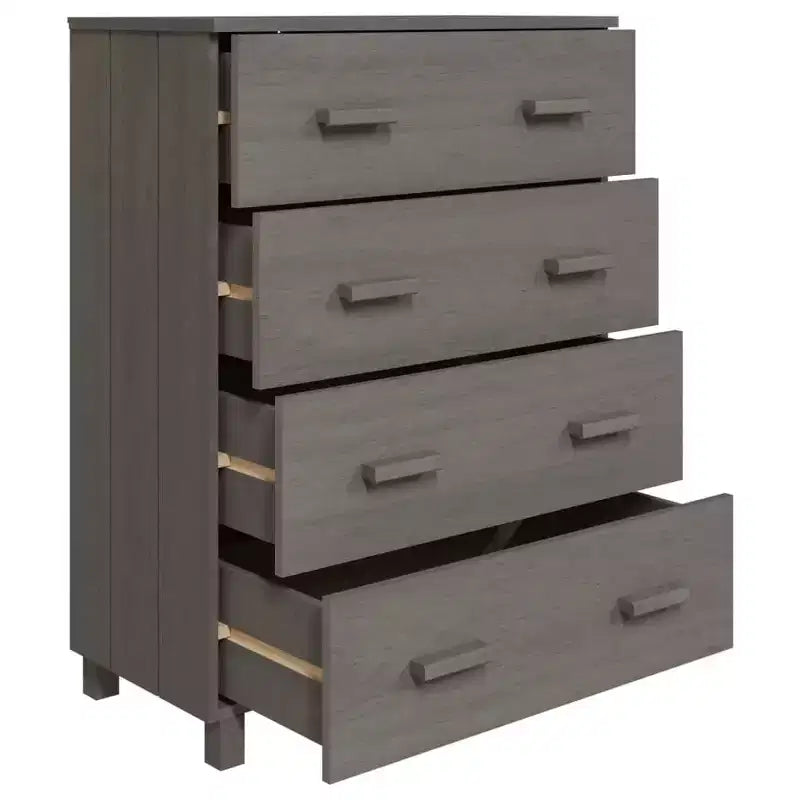 Madia in legno – Marrone miele / Grigio chiaro / Bianco | Cassettiera a 5 cassetti