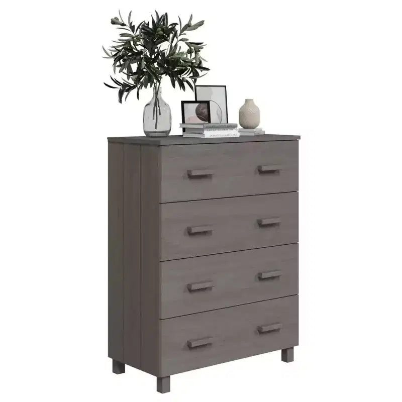 Madia in legno – Marrone miele / Grigio chiaro / Bianco | Cassettiera a 5 cassetti