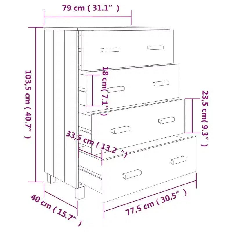 Madia in legno – Marrone miele / Grigio chiaro / Bianco | Cassettiera a 5 cassetti