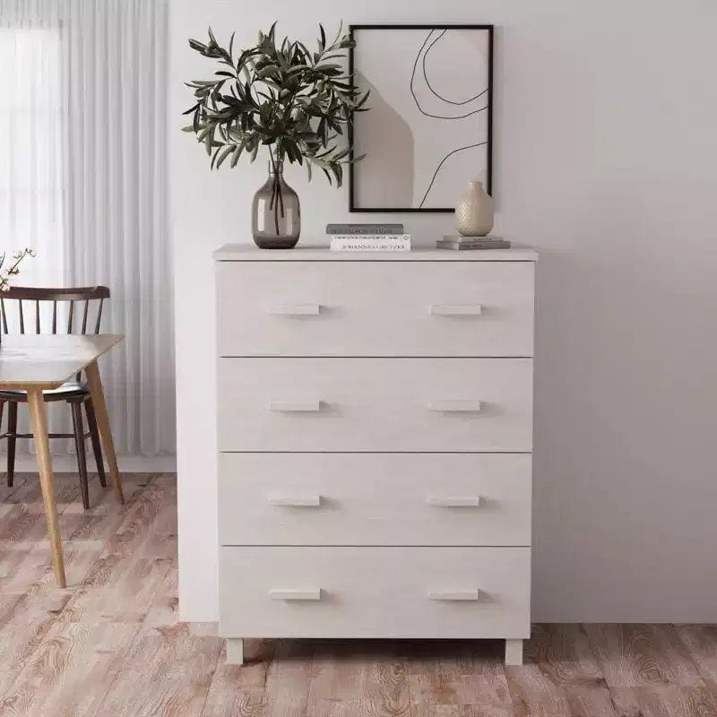 Madia in legno – Marrone miele / Grigio chiaro / Bianco | Cassettiera a 5 cassetti