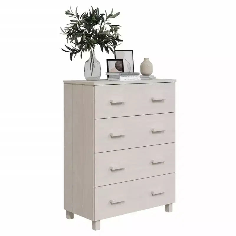 Madia in legno – Marrone miele / Grigio chiaro / Bianco | Cassettiera a 5 cassetti