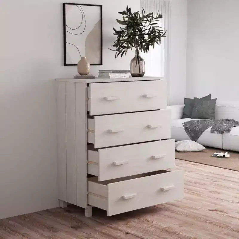 Madia in legno – Marrone miele / Grigio chiaro / Bianco | Cassettiera a 5 cassetti