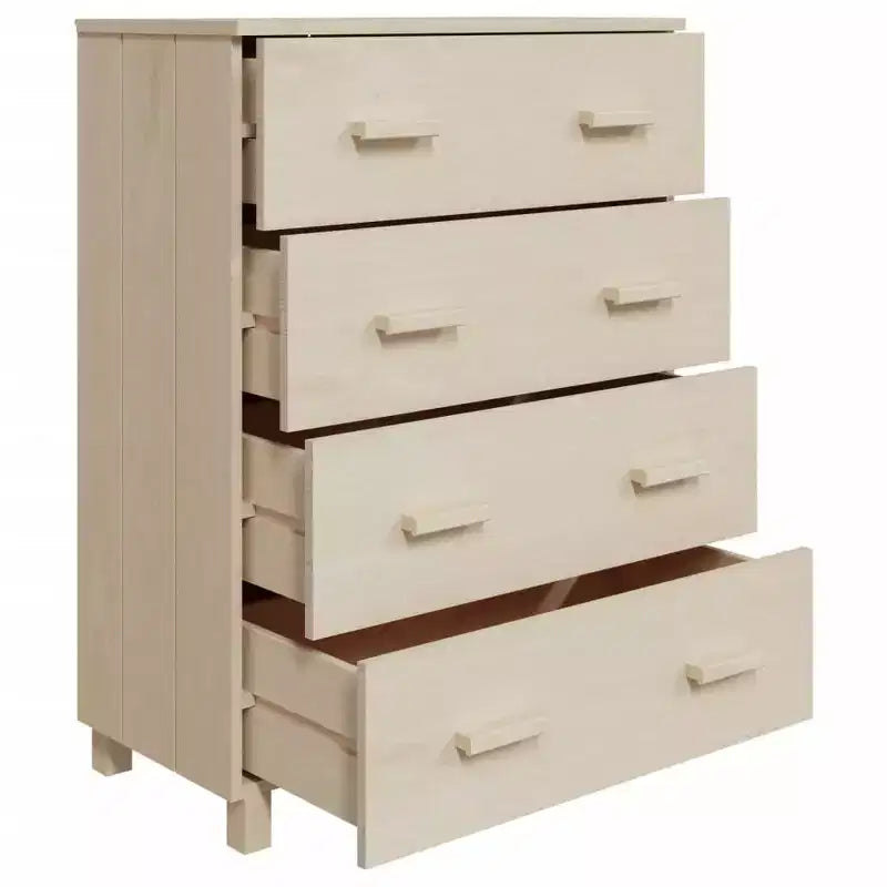 Madia in legno – Marrone miele / Grigio chiaro / Bianco | Cassettiera a 5 cassetti