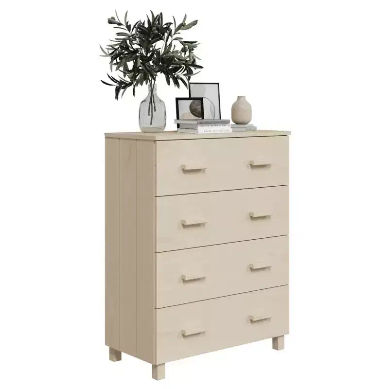 Madia in legno – Marrone miele / Grigio chiaro / Bianco | Cassettiera a 5 cassetti
