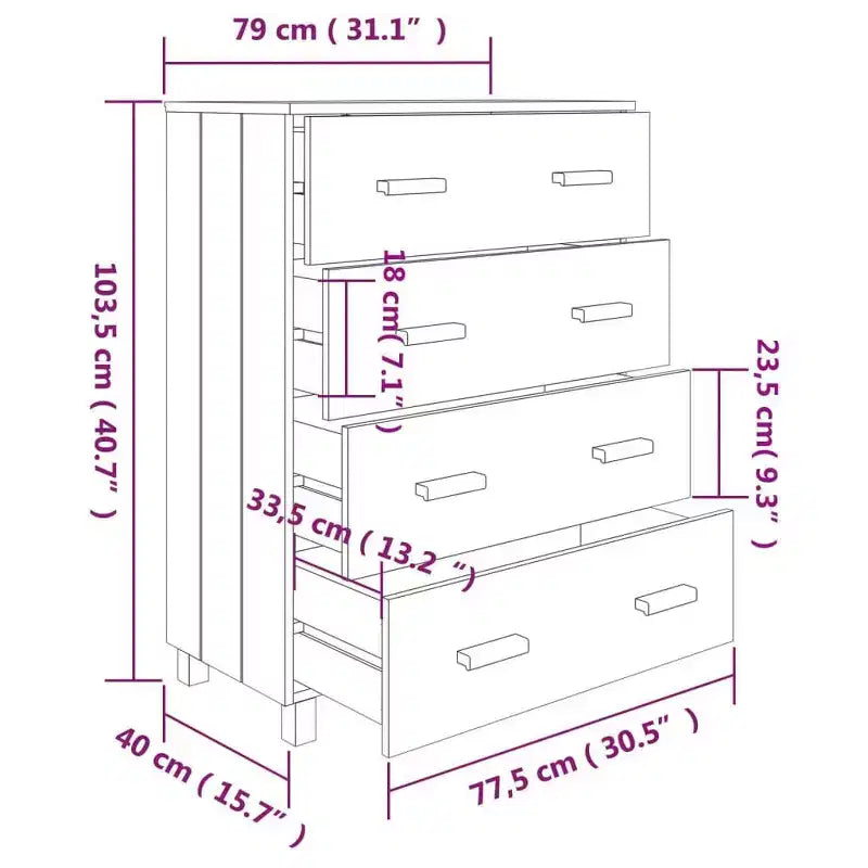 Madia in legno – Marrone miele / Grigio chiaro / Bianco | Cassettiera a 5 cassetti