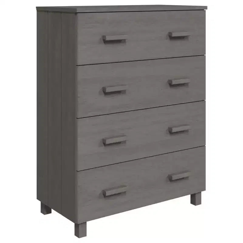 Madia in legno – Marrone miele / Grigio chiaro / Bianco | Cassettiera a 5 cassetti