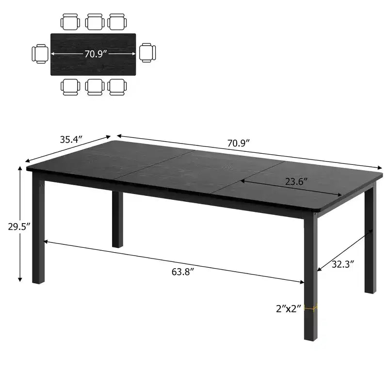 Tavolo da pranzo rettangolare nero/marrone con gambe in metallo, 6 posti, 180 cm