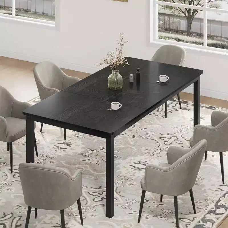 Tavolo da pranzo rettangolare nero/marrone con gambe in metallo, 6 posti, 180 cm
