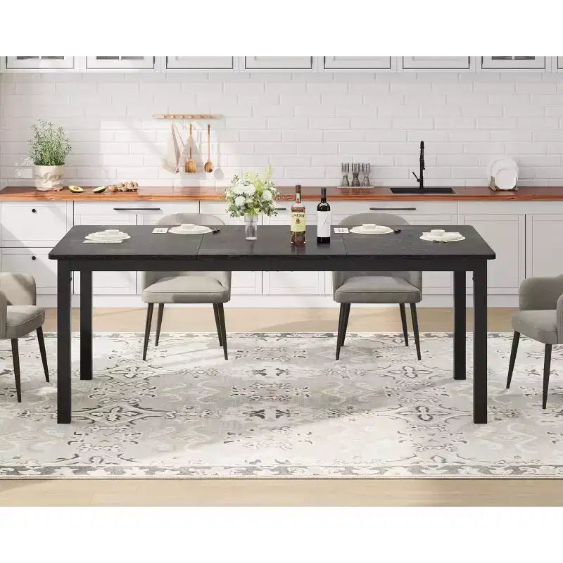 Tavolo da pranzo rettangolare nero/marrone con gambe in metallo, 6 posti, 180 cm