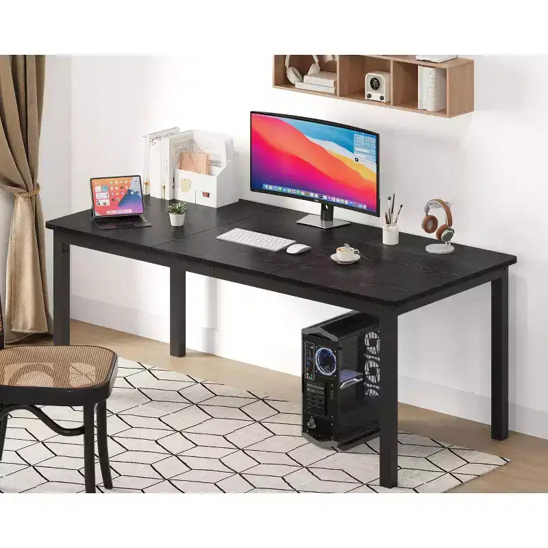 Tavolo da pranzo rettangolare nero/marrone con gambe in metallo, 6 posti, 180 cm