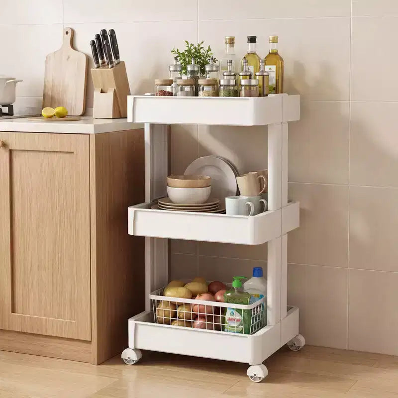 Carrello multiuso scorrevole bianco, a 3/4 ripiani, in PP, montaggio per 1 persona