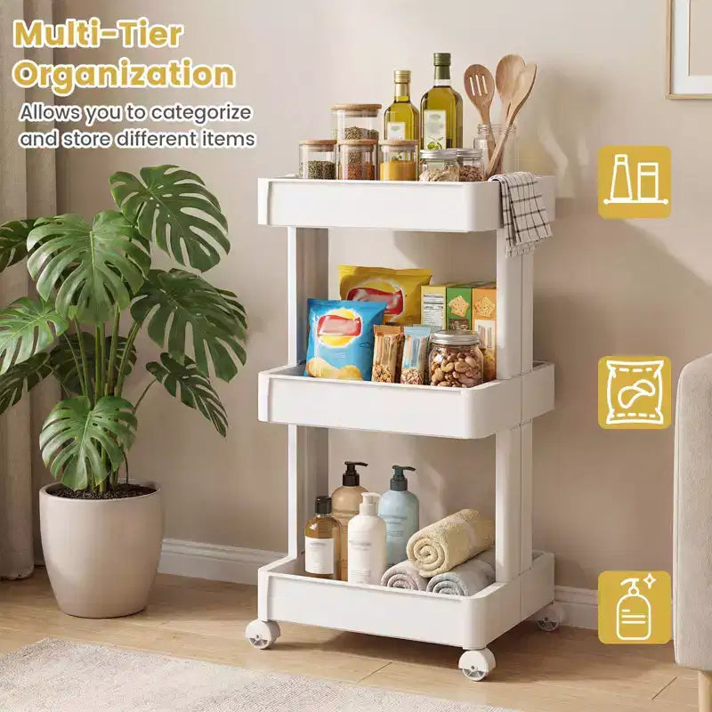 Carrello multiuso scorrevole bianco, a 3/4 ripiani, in PP, montaggio per 1 persona