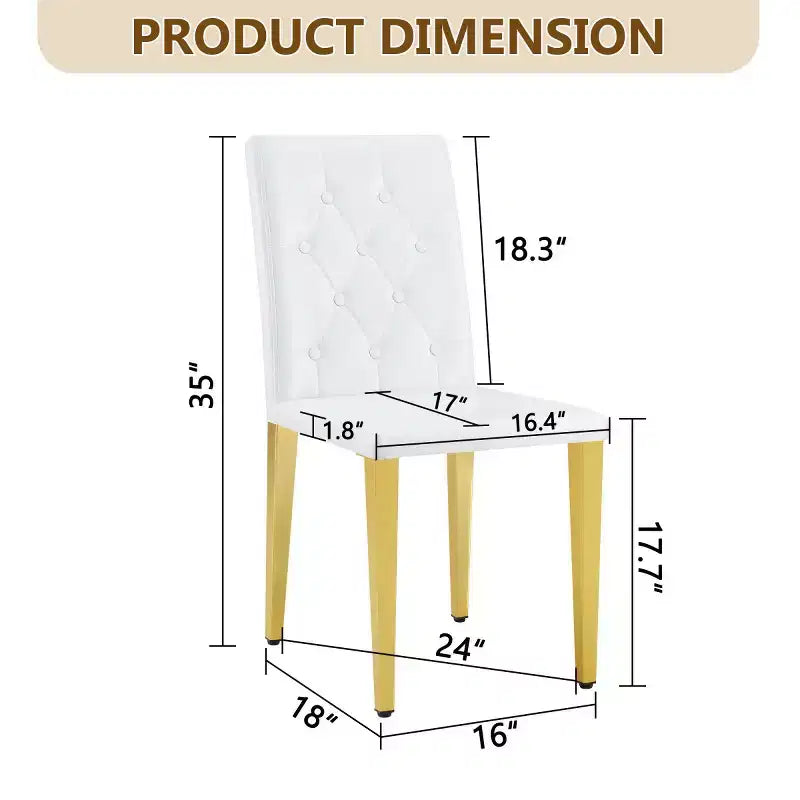 Sedia da pranzo senza braccioli, rivestimento in PU, gambe in metallo dorato, set da 2 (nero/bianco)