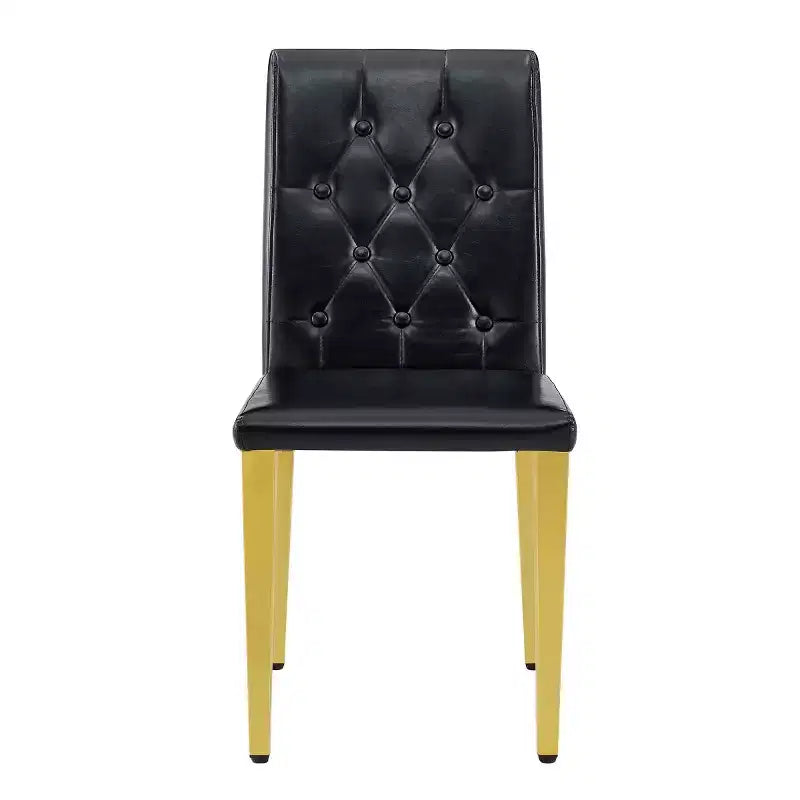 Sedia da pranzo senza braccioli, rivestimento in PU, gambe in metallo dorato, set da 2 (nero/bianco)