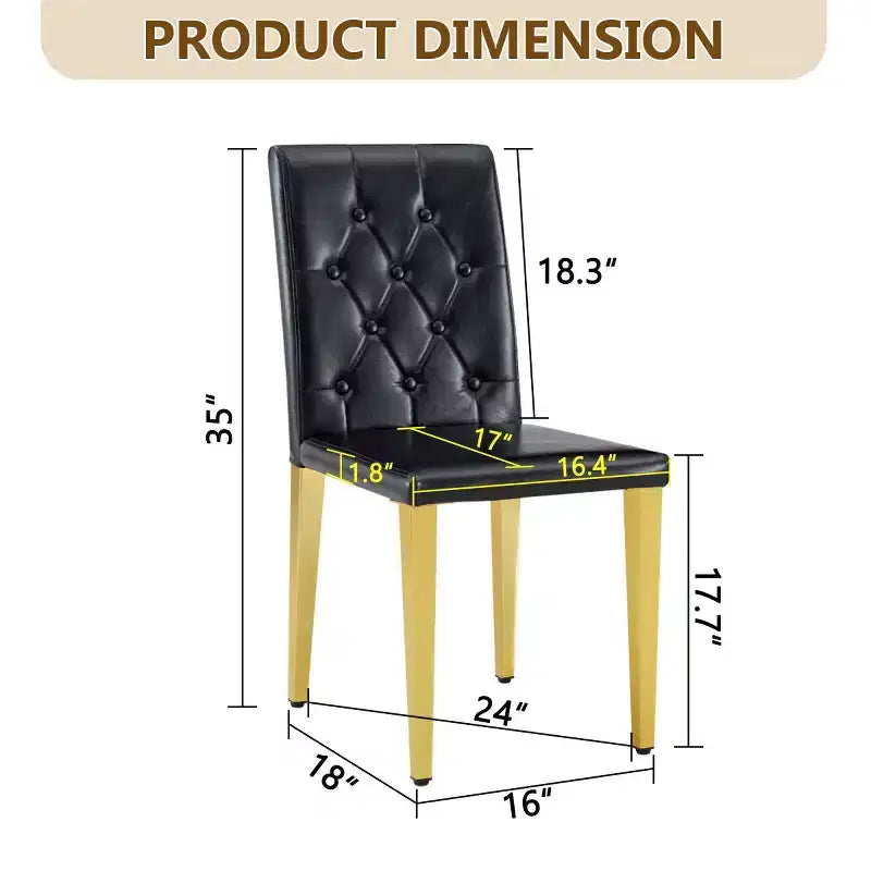 Sedia da pranzo senza braccioli, rivestimento in PU, gambe in metallo dorato, set da 2 (nero/bianco)