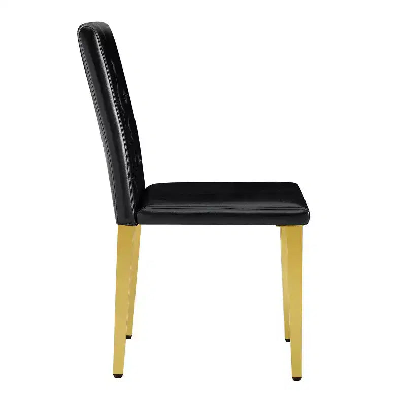 Sedia da pranzo senza braccioli, rivestimento in PU, gambe in metallo dorato, set da 2 (nero/bianco)