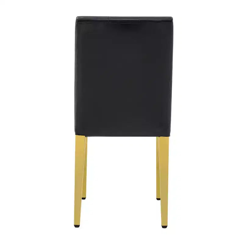 Sedia da pranzo senza braccioli, rivestimento in PU, gambe in metallo dorato, set da 2 (nero/bianco)