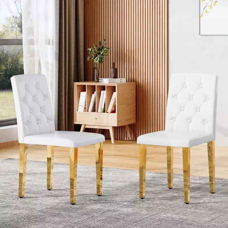 Sedia da pranzo senza braccioli, rivestimento in PU, gambe in metallo dorato, set da 2 (nero/bianco)